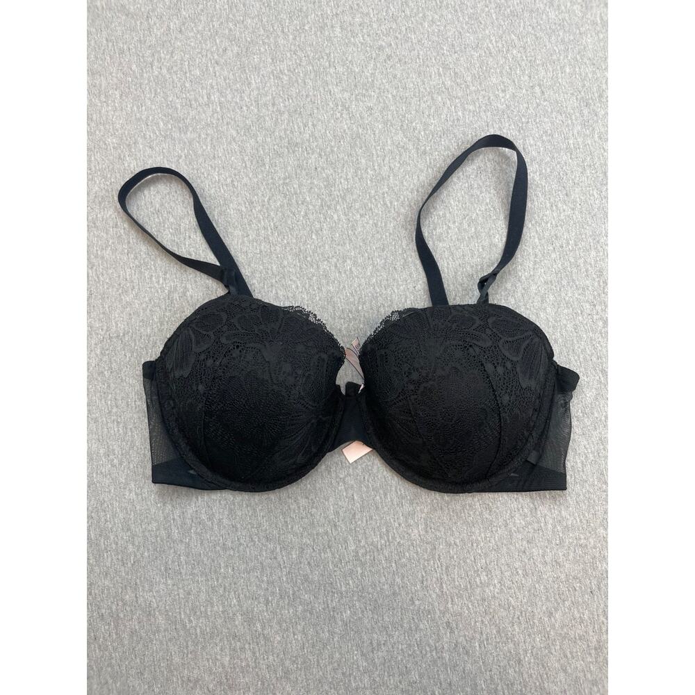 Victorias Secret Bra 38D Black Lace Stretch‎ Adjustable Strap Lined Demi